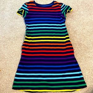 Primary Rainbow Striped T-shirt Dress with Pockets Girls Size 8-9